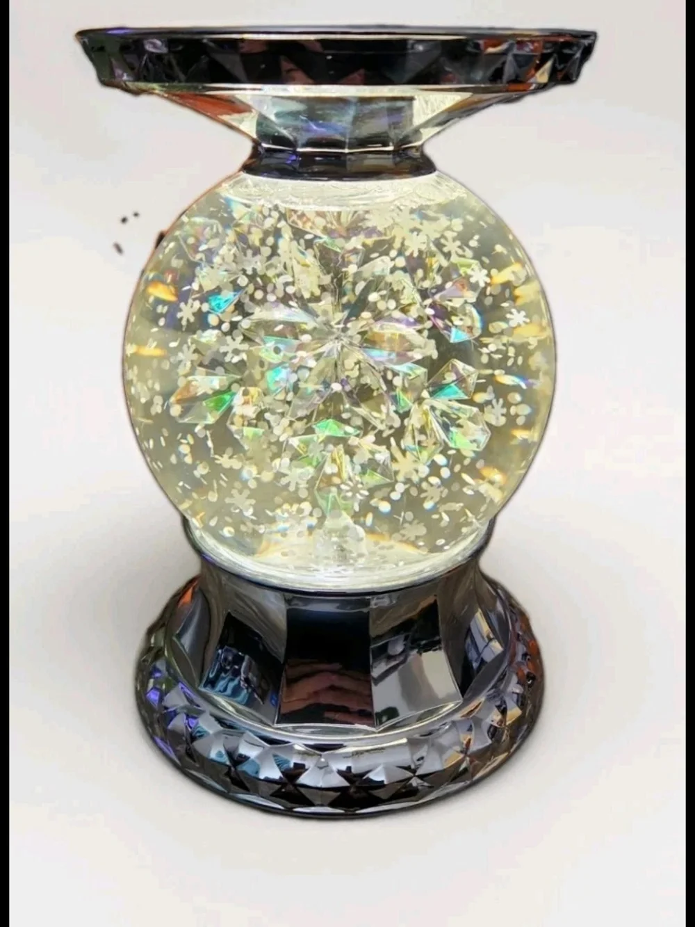 Bath & Body Works Light Up Crystal Prism Glass And Silver 3 Wick Candle Holder